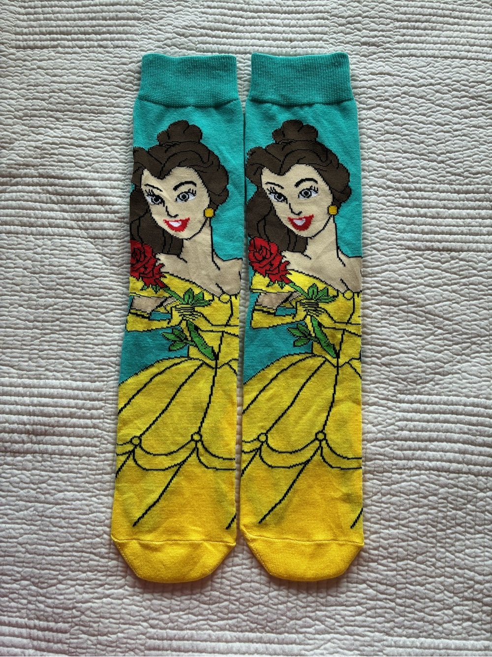 Belle Character Crew Socks - Yellow & Teal